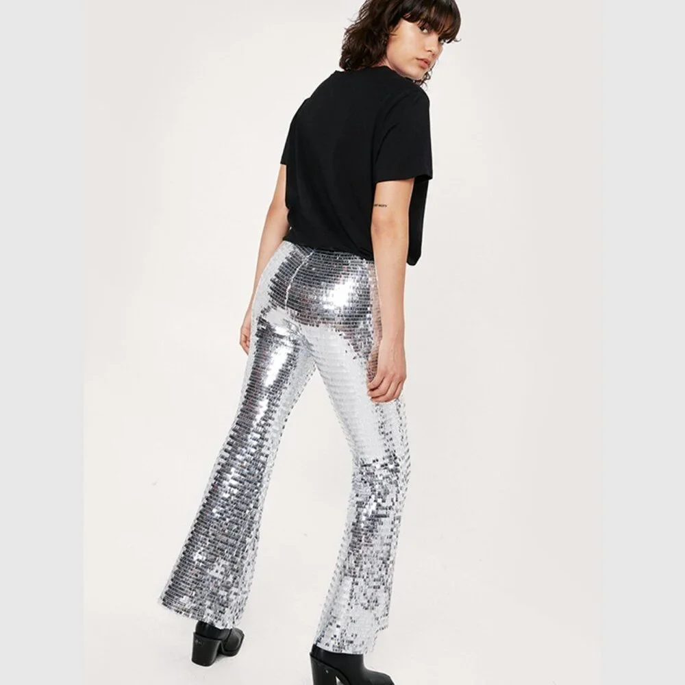 NWT Nasty Gal 70s Sequin Disco Flare Pants - Picture 4 of 4